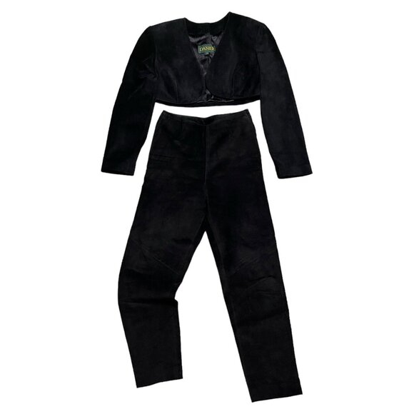 Danier Jackets & Blazers - Danier Vintage 90s SUEDE LEATHER Black 2-pc Pants & Cropped Jacket XS